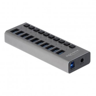 Delock External SuperSpeed USB Hub with 10 Ports + Switch
