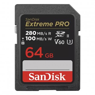 Sandisk 64 GB SDXC Extreme Pro 280MB/s V60UHS-II
