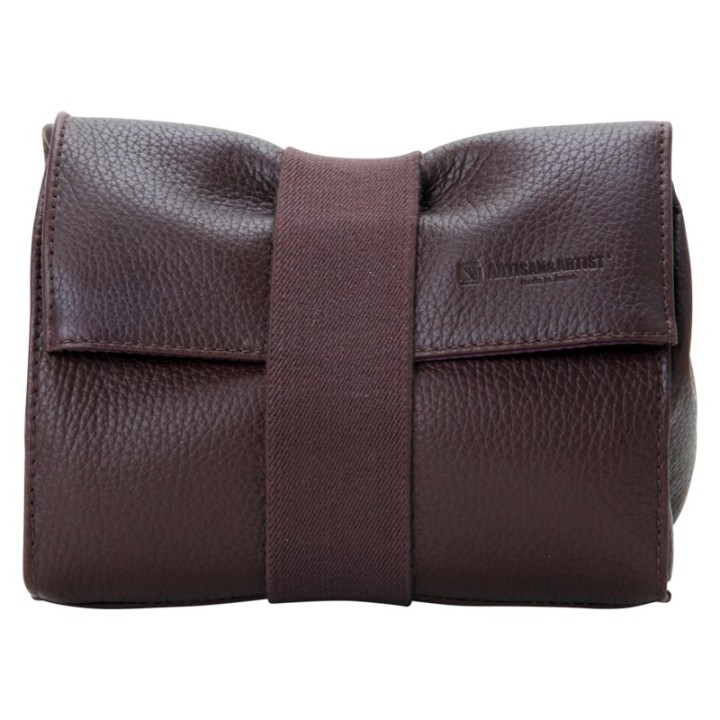 Artisan & Artist ACAM-78 Leather Pouch in Kipskin Leather (L) Brown