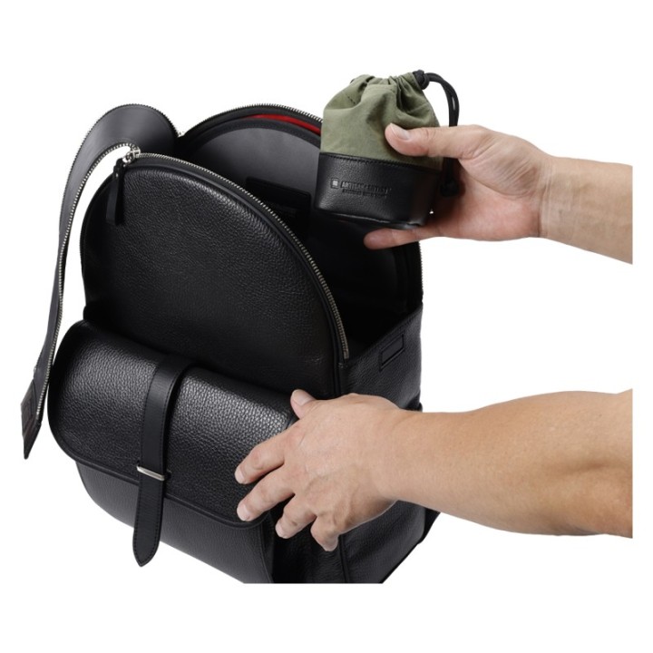 Artisan & Artist  ACAM-LP120 Fabric and Leather Lens Pouch (S) Khaki/Black