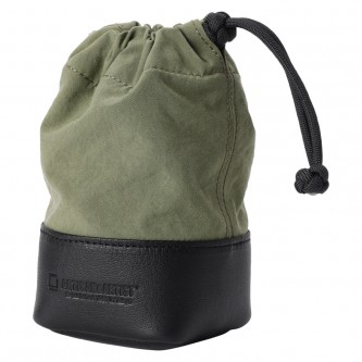 Artisan & Artist ACAM-LP140 Fabric and Leather Lens Pouch (M) Khaki/Black
