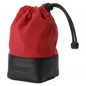 Artisan & Artist ACAM-LP140 Fabric and Leather Lens Pouch (M) Red/Black