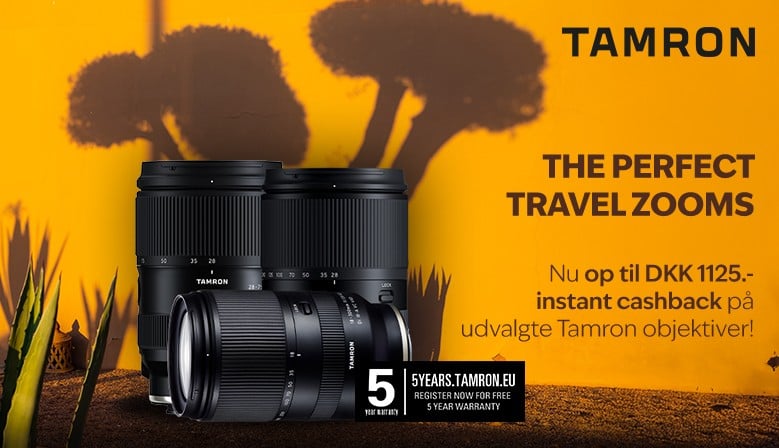 Tamron tilbyder en instant cashback på udvalgte xoom-objektiver til rejsebrug.