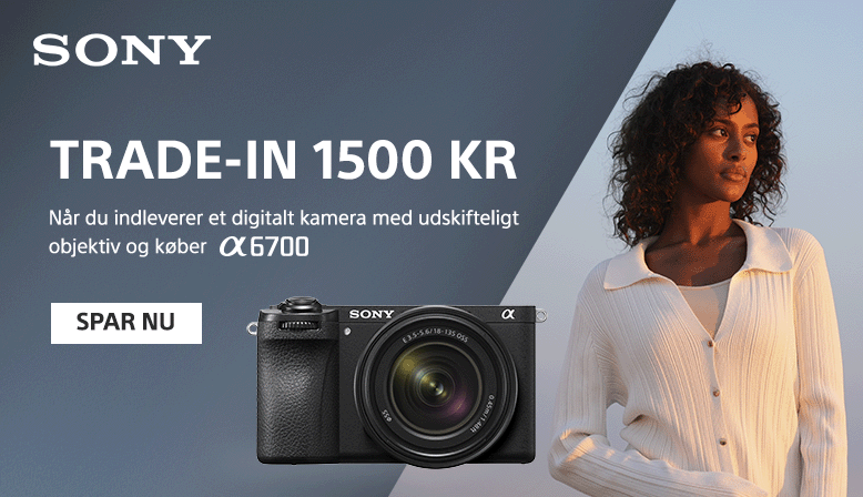 Aflever et gammelt digitalt kamera med udskifteligt optik og få en kontant rabat på kr. 1.500,- ved køb af Sony A6700
