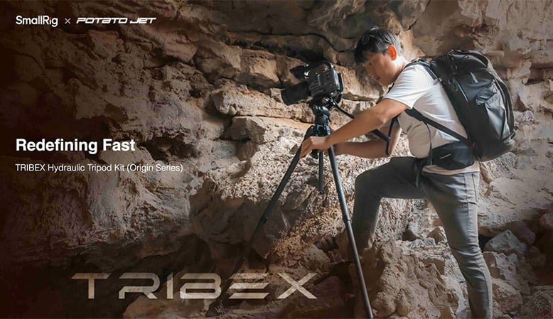 Verdens hurtigste tripod-stativ? Den énhåndsbetjente kobling gør, at dette stativ kan slås ud og stilles stabilt på et hvilket som helst underlag på få sekunder.