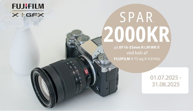 Køb et Fuji XF 16-55mm f/2.8 objektiv sammen med et udvalgt kamera og få en kontant rabat på kr. 2.000,-
