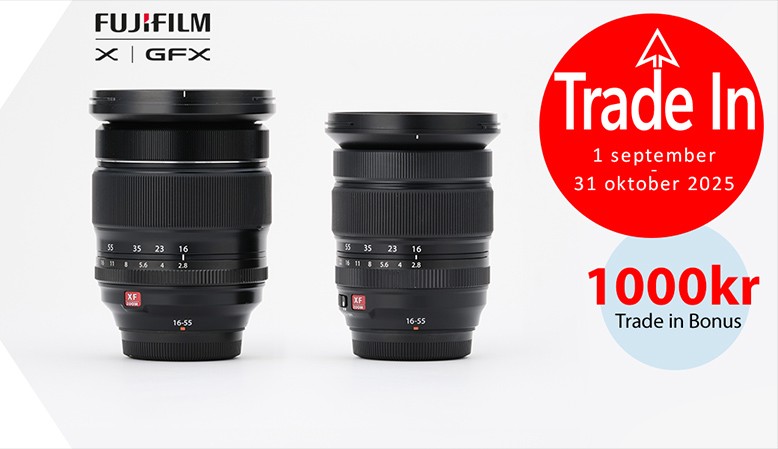Aflever den gamle udgave af XF 16-55mm f/2.8 R LM WR, og få en trade-in rabat på 1.000,- ved køb af den nye mark II-udgave.