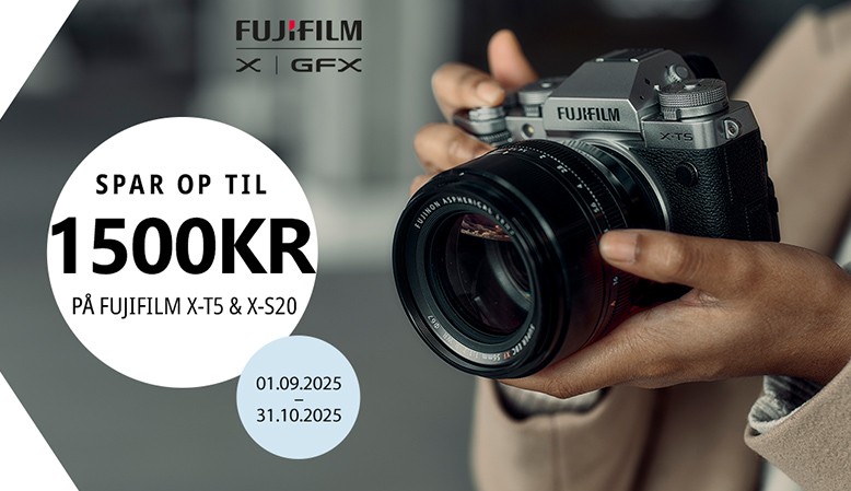 Fuji tilbyder en kontant rabat på kr. 1.500,- på X-T5 og på kr. 750,- på X-S20