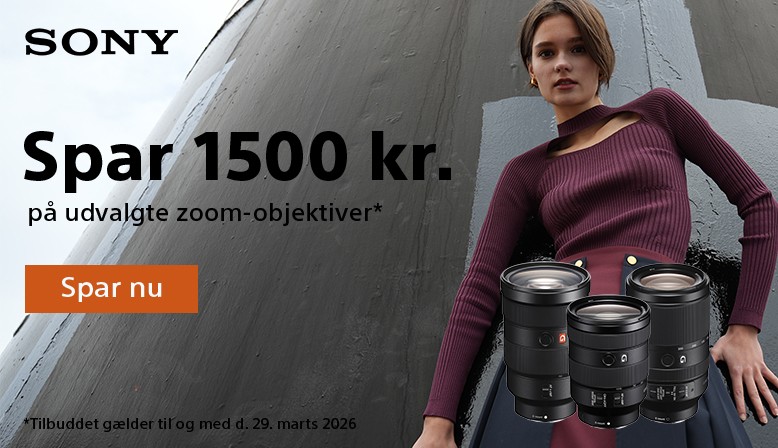 Sony tilbyder en instant save p&aring; kr. 1.500,- p&aring; udvalgte objektiver. Brug koden "Sony1500"