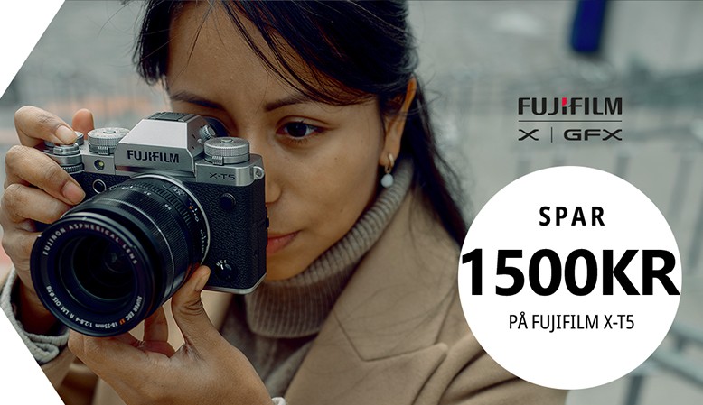 Fuji tilbyder en kontant rabat p&aring; kr. 1.500,- p&aring; X-T5